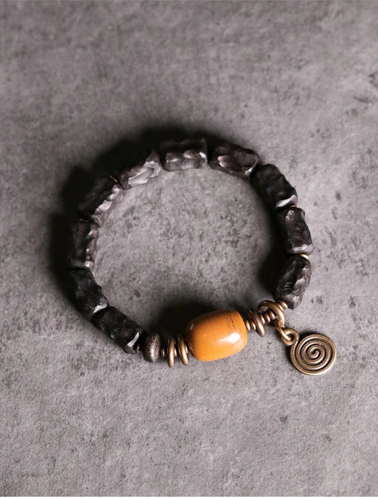 Bodil | Handmade Ebony, Copper & Yellow Jade Bracelet
