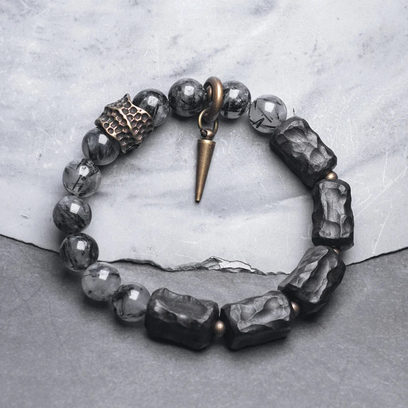 Vidar | Handmade Black Rutilated Quartz, Ebony & Copper Bracelet