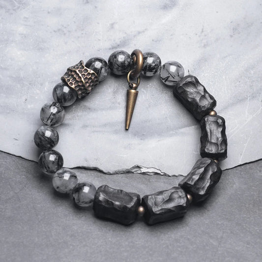 Vidar | Handmade Black Rutilated Quartz, Ebony & Copper Bracelet