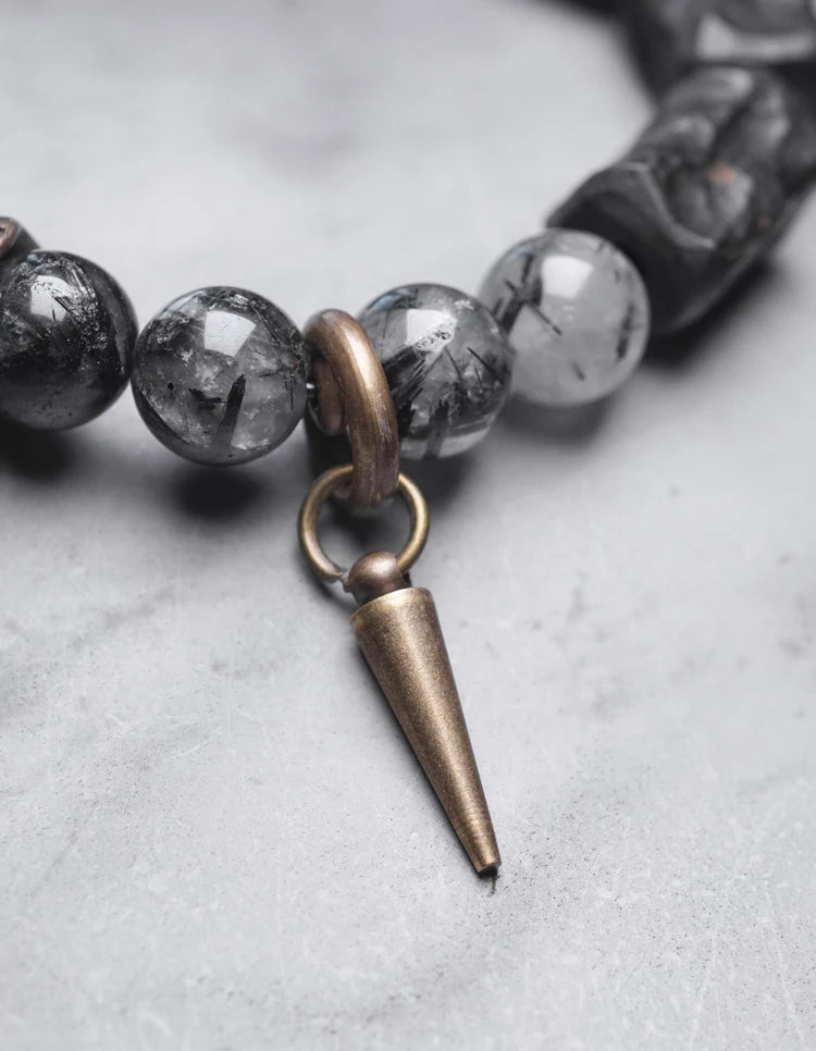 Vidar | Handmade Black Rutilated Quartz, Ebony & Copper Bracelet