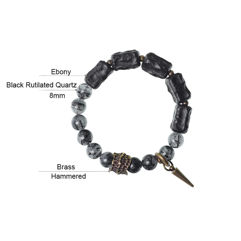 Vidar | Handmade Black Rutilated Quartz, Ebony & Copper Bracelet