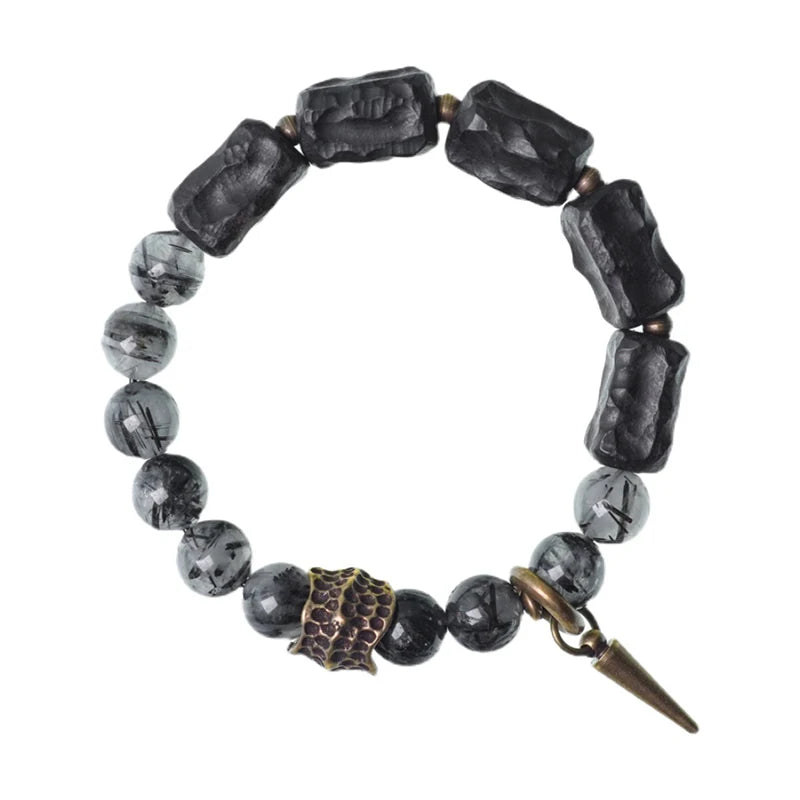 Vidar | Handmade Black Rutilated Quartz, Ebony & Copper Bracelet