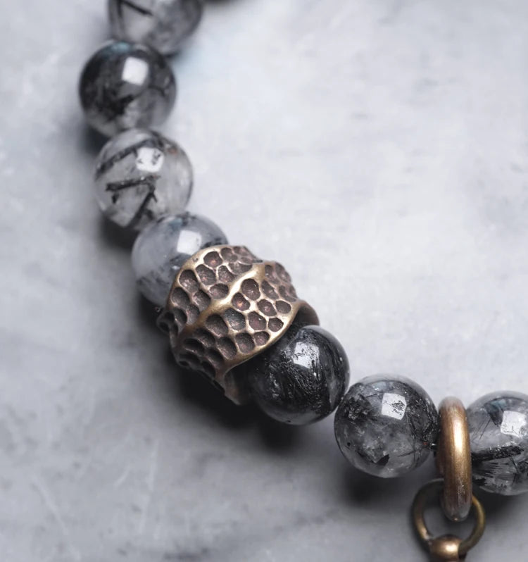 Vidar | Handmade Black Rutilated Quartz, Ebony & Copper Bracelet