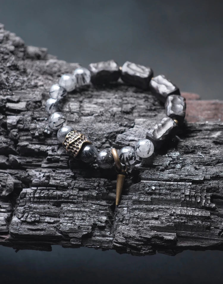 Vidar | Handmade Black Rutilated Quartz, Ebony & Copper Bracelet