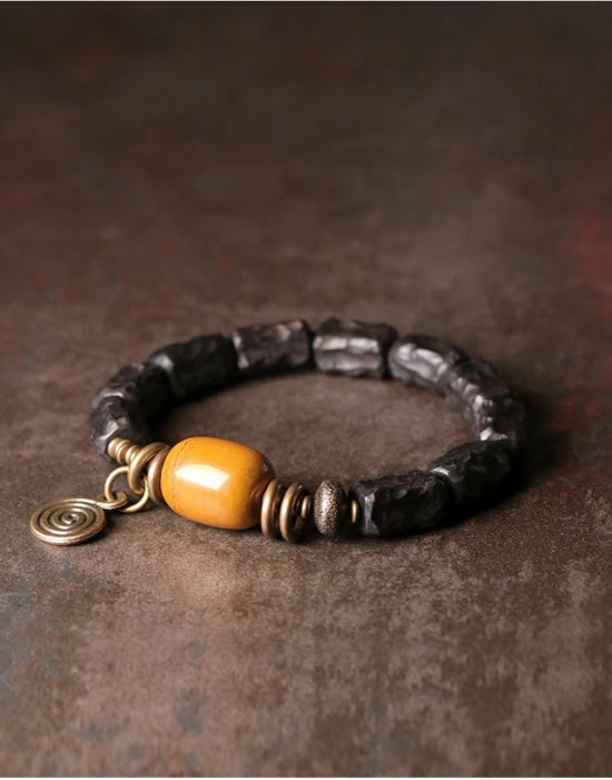 Bodil | Handmade Ebony, Copper & Yellow Jade Bracelet