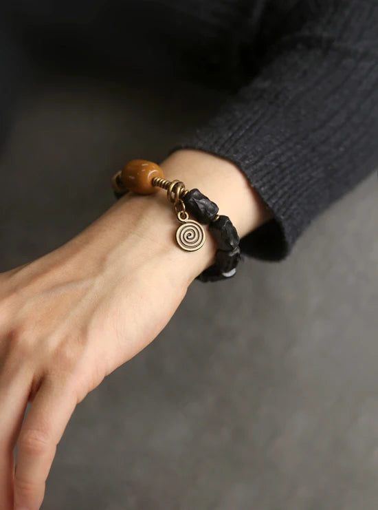 Bodil | Handmade Ebony, Copper & Yellow Jade Bracelet