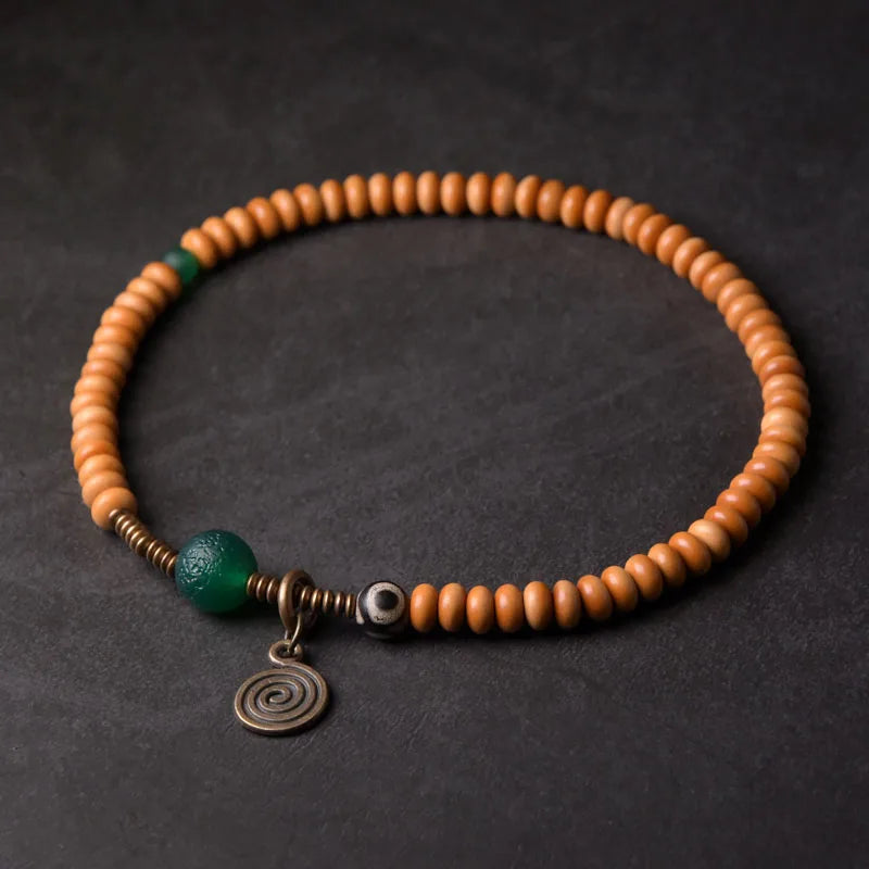 Olve | Handmade Olive Nut, Green Agate & Copper Bracelet