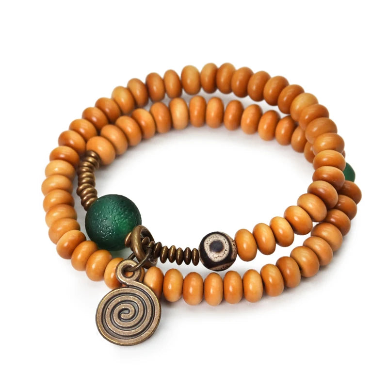 Olve | Handmade Olive Nut, Green Agate & Copper Bracelet