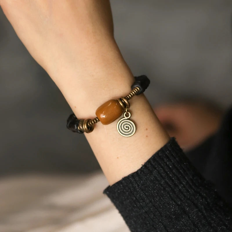 Bodil | Handmade Ebony, Copper & Yellow Jade Bracelet