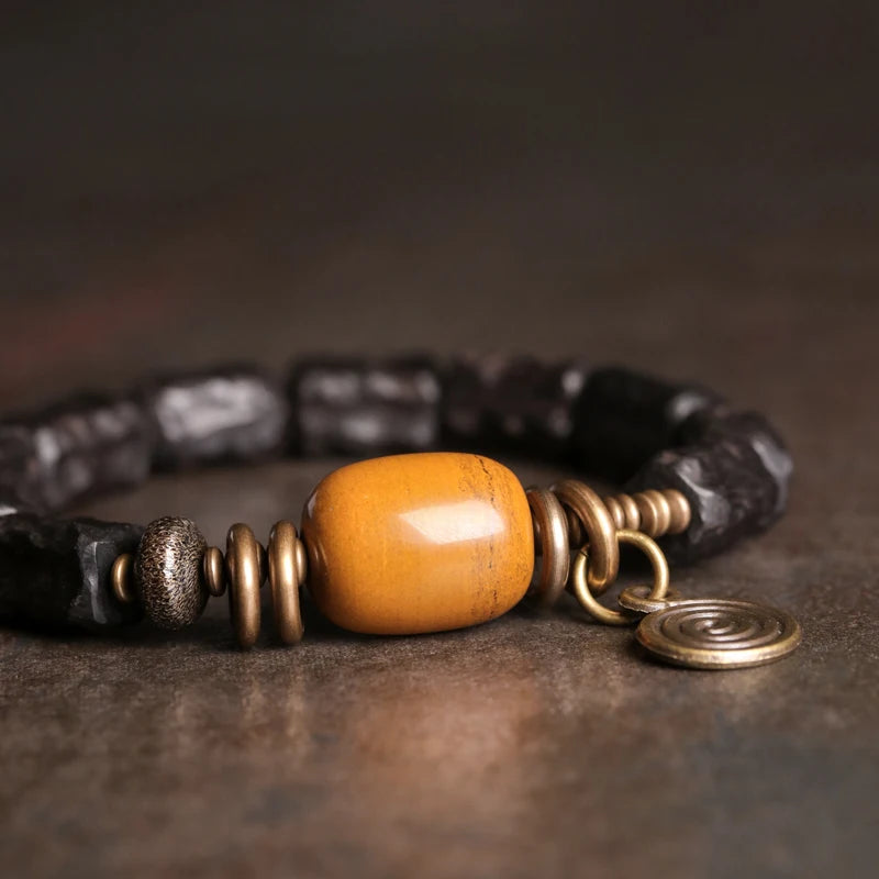 Bodil | Handmade Ebony, Copper & Yellow Jade Bracelet