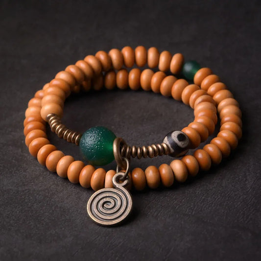 Olve | Handmade Olive Nut, Green Agate & Copper Bracelet