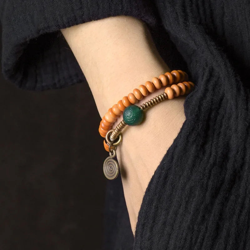 Olve | Handmade Olive Nut, Green Agate & Copper Bracelet