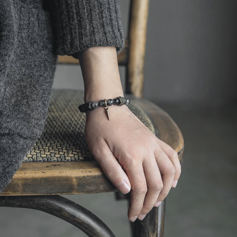 Vidar | Handmade Black Rutilated Quartz, Ebony & Copper Bracelet